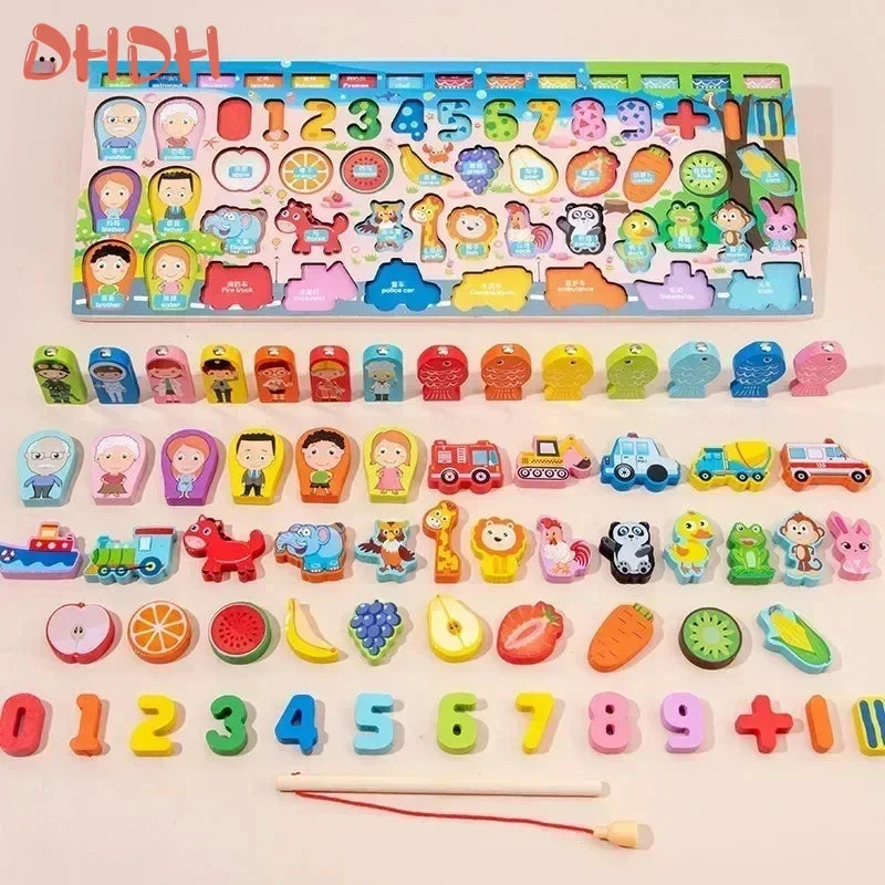 Montessori Educational Wooden Toys Preschool Children Fire Truck Busy Board Math Fishing Games Early Toys For Kids Xmas Gifts
