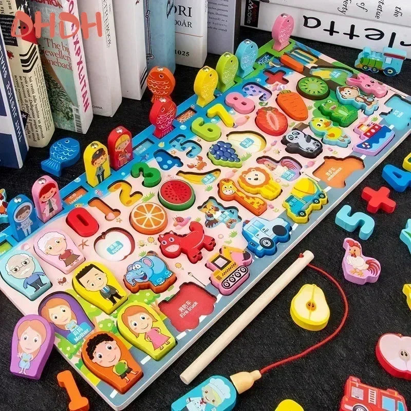 Montessori Educational Wooden Toys Preschool Children Fire Truck Busy Board Math Fishing Games Early Toys For Kids Xmas Gifts