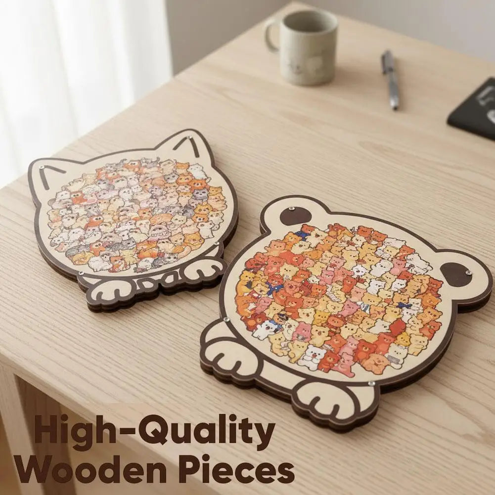 Cartoon Animal Shaped Wooden Puzzle Kitten/Dog/Bear Unique Irregular Jigsaw Puzzle Home Decor & Gift For Kids And Adults