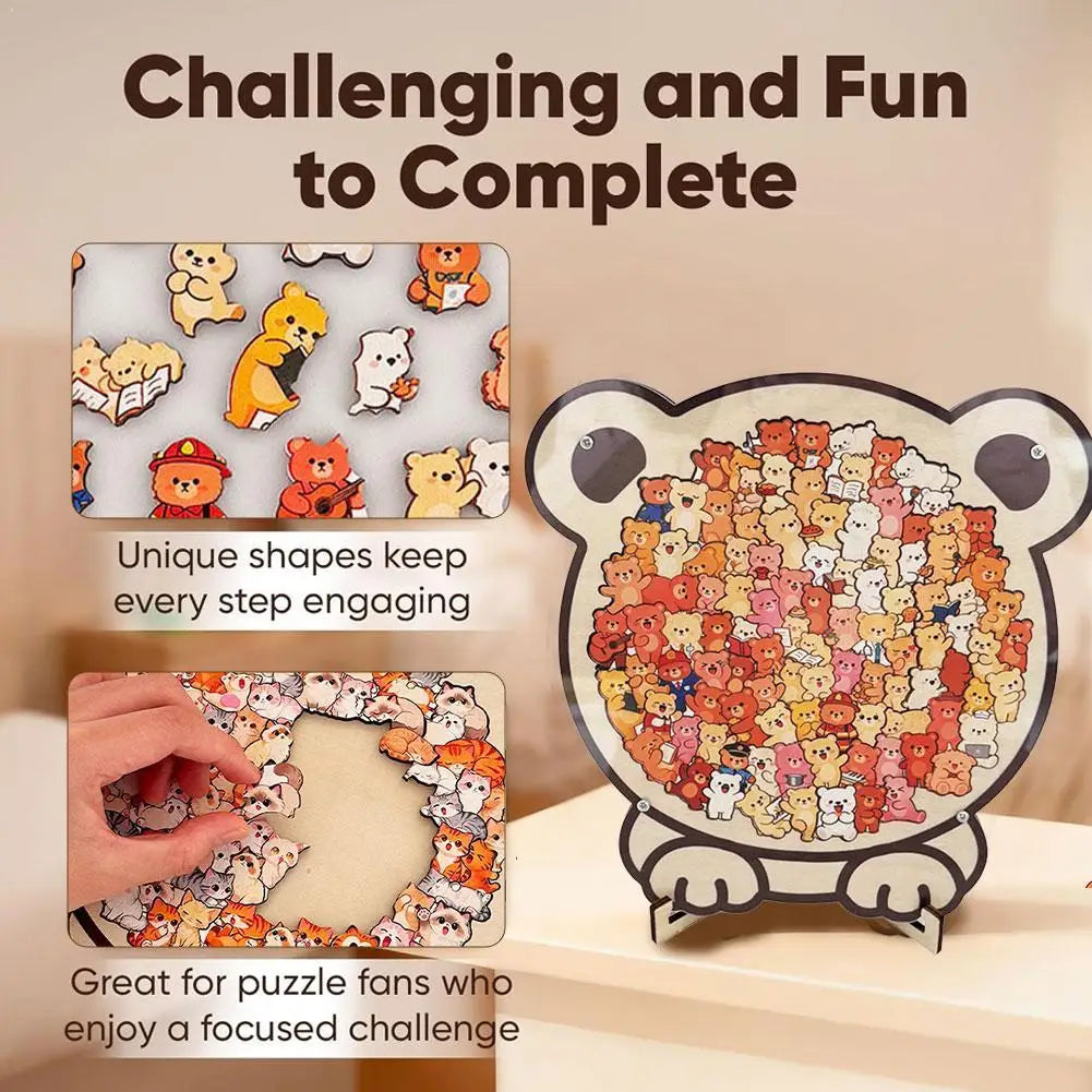 Cartoon Animal Shaped Wooden Puzzle Kitten/Dog/Bear Unique Irregular Jigsaw Puzzle Home Decor & Gift For Kids And Adults