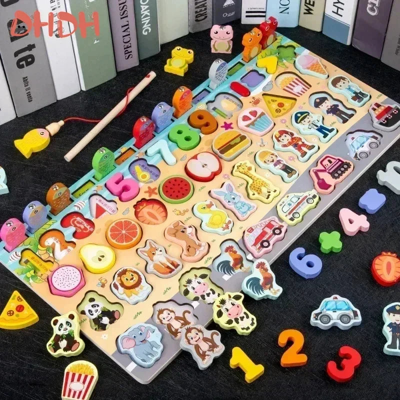 Montessori Educational Wooden Toys Preschool Children Fire Truck Busy Board Math Fishing Games Early Toys For Kids Xmas Gifts