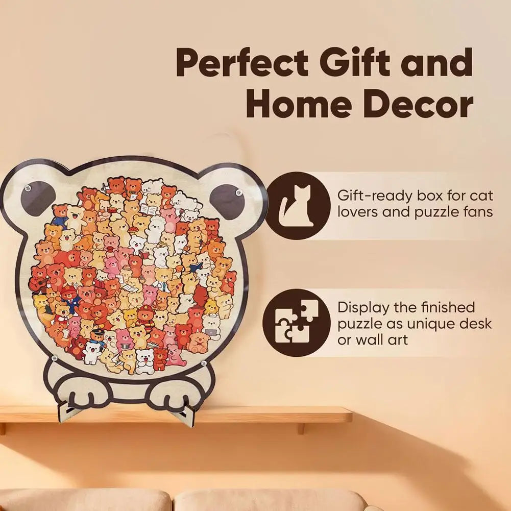 Cartoon Animal Shaped Wooden Puzzle Kitten/Dog/Bear Unique Irregular Jigsaw Puzzle Home Decor & Gift For Kids And Adults
